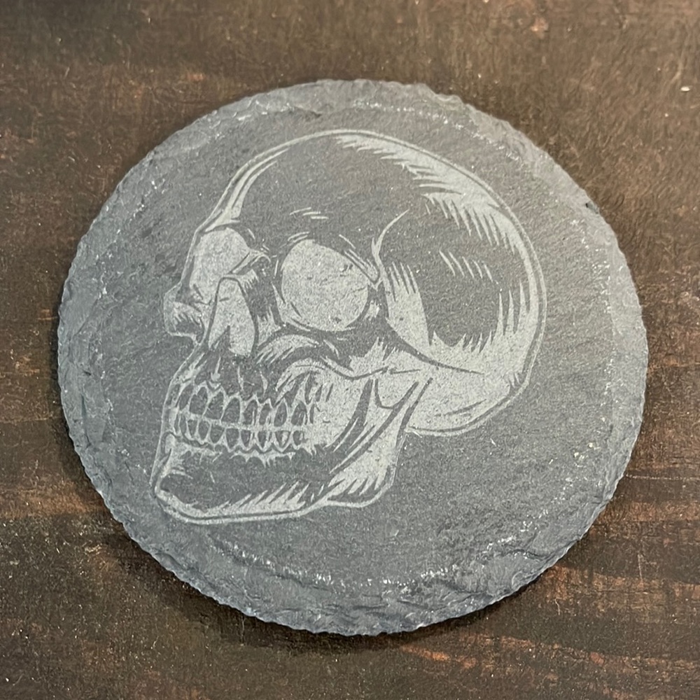 Skull Anatomy Engraved Slate Coaster and Altar Tile
